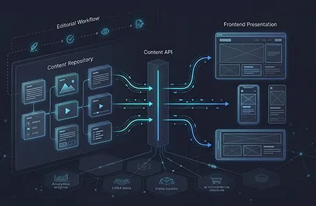 Visualization of headless CMS and content systems with structured content delivery across frontend and processes