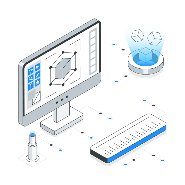 Software Entwicklung – 3D-Modell Illustration auf Computerbildschirm